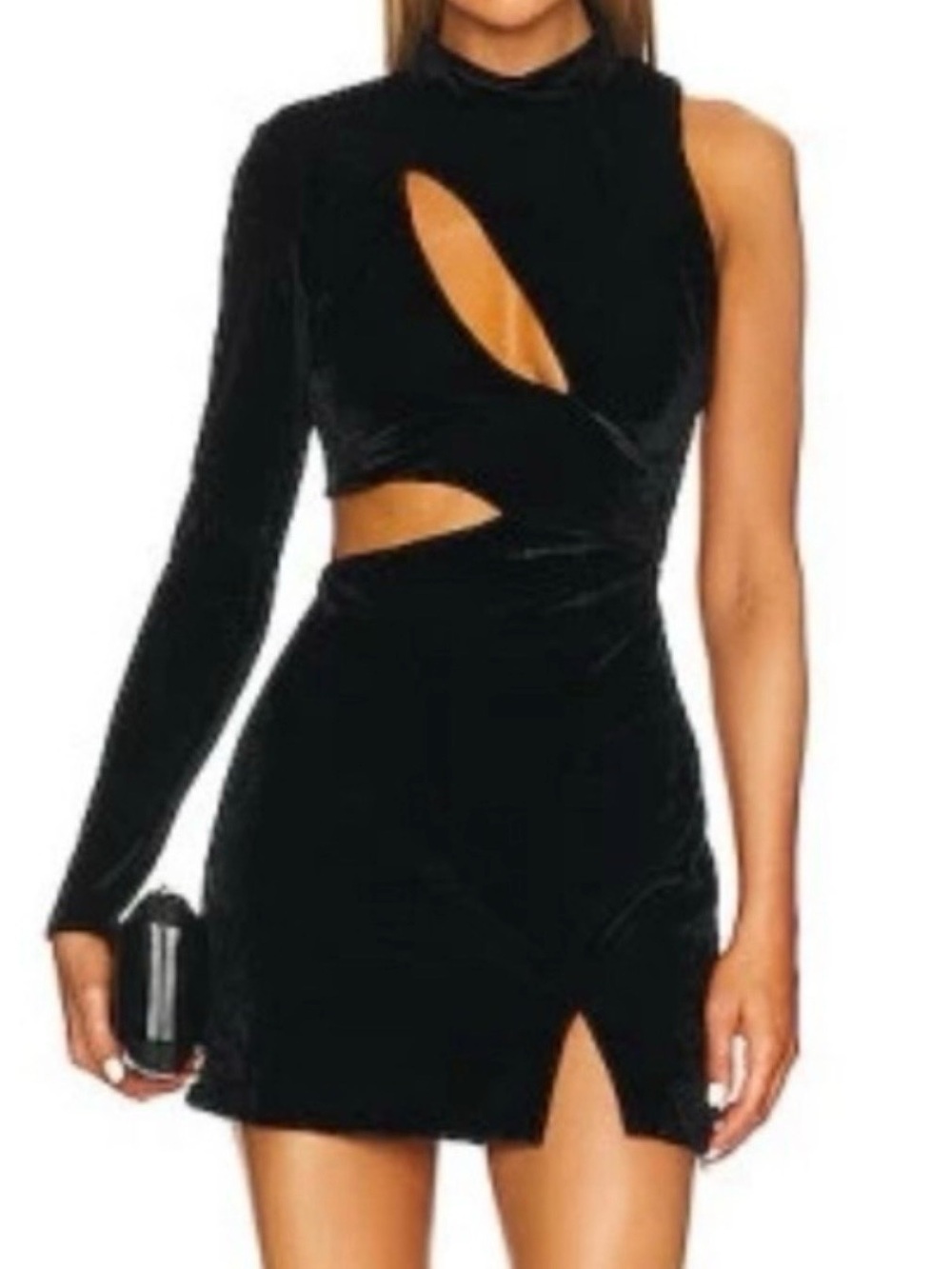 Bardot Black Asymmetrical One-Shoulder Cutout Mini Dress